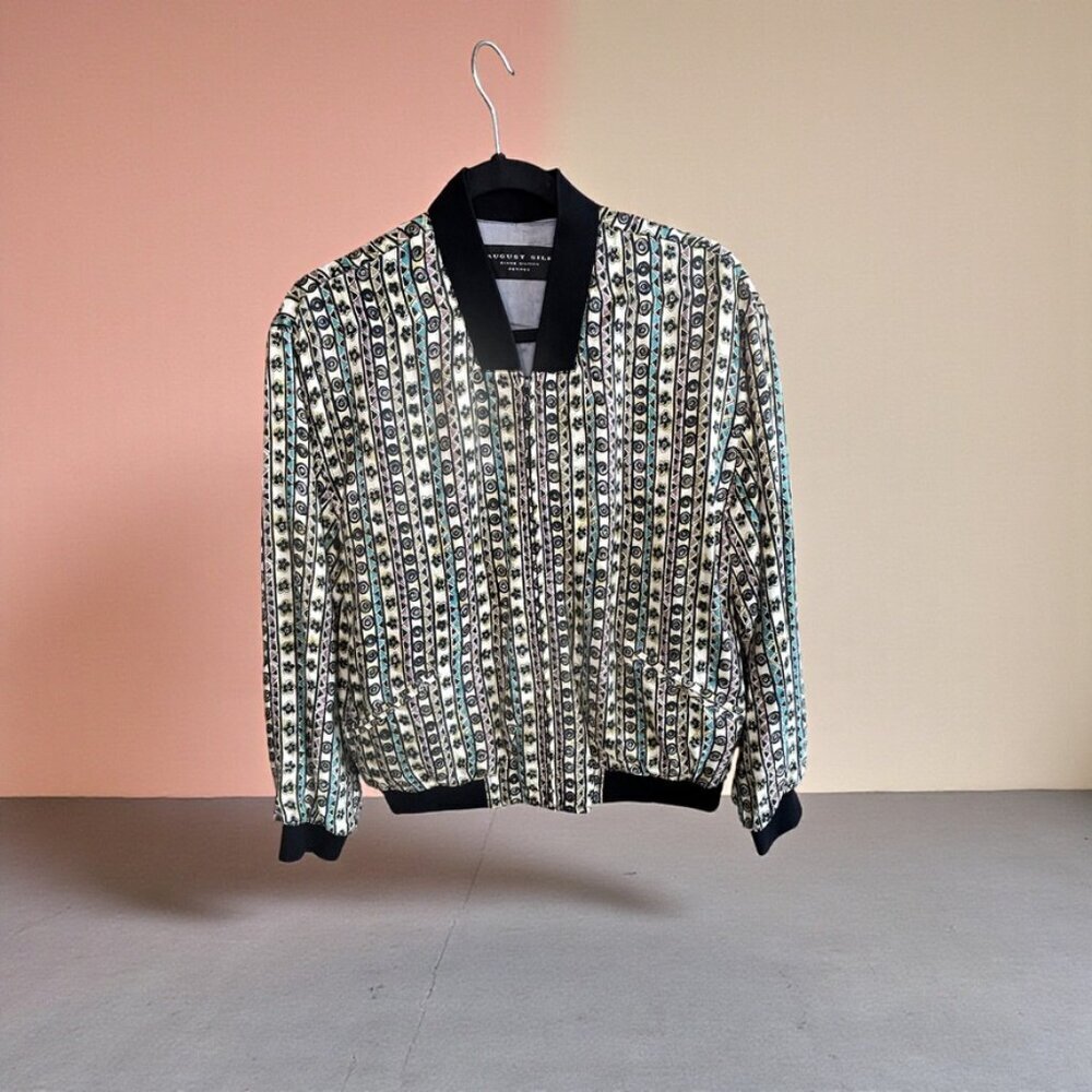 August Silk Diane Gilman Geometric Print Lightweight Bomber Jacket Size Small P